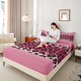 thumbnail image 4 of jejeloiu Cartoon Cheetah Pattern Full Size Sheets,Modern Geometric Striped Bed Sheets,Pink Black Sheet Sets For Girl Teens,Breathable Home Decor,4-Piece, 4 of 7