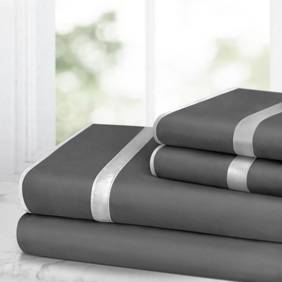Noble Linen's 4 Piece Sheet Set with Satin Band Trim