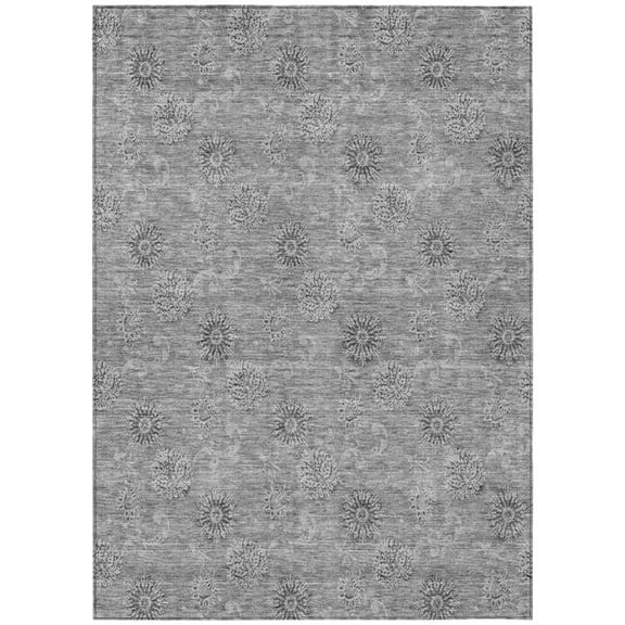 HomeRoots 587011 8 x 10 ft. Floral Washable Indoor & Outdoor Rectangle Area Rug, Pewter & Gray