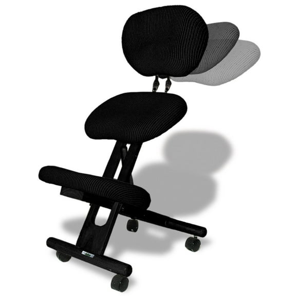 Cinius Professional Ergonomic Wooden Height-Adjustable Kneeling Chair with Backrest Support and Non-deformable Cushions. Black