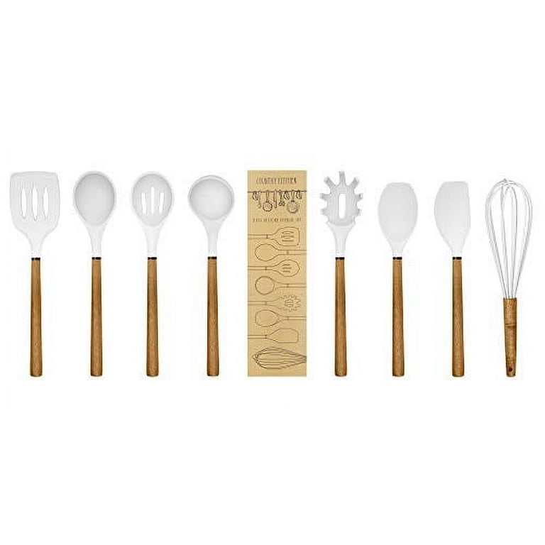 Country Kitchen Silicone Cooking Utensils, 8 Pc Kitchen Utensil Set, Easy  to Clean Wooden Kitchen Utensils, Cooking Utensils for Nonstick Cookware