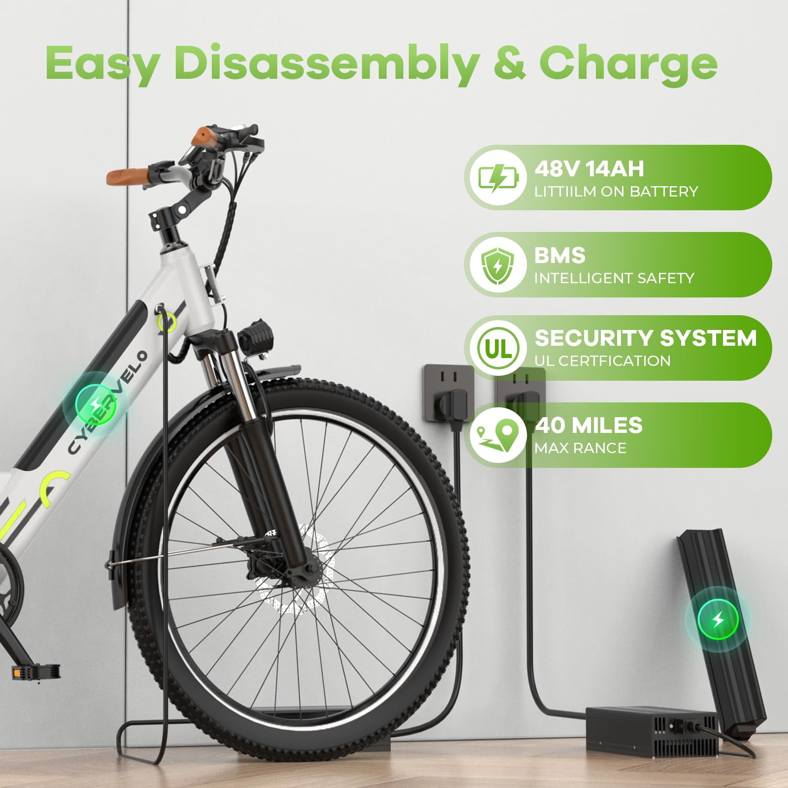 CBVELO Electric Bike for Adults, 26" Peak 1000W Motor Ebike, 48V 14Ah Removable Battery, 80 Miles Max 28MPH, 7 Speed Electric Bicycle UL2849