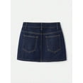 thumbnail image 2 of Womens Dark Wash Denim Mini Skirt, Y2K Style, A-Line Cut, Front Button Closure, 2 of 7