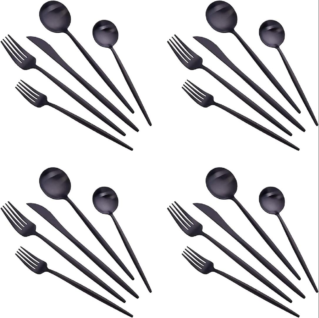 20Piece Matte Black Silverware Set & 8Pack Boba Smoothie Straws