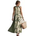 thumbnail image 2 of Xoenoiee Green Leaf Print Women's Boho Maxi Dress Summer Sleeveless Round Neck, Long Flowy Beach Vacation Dresses, Cotton Linen Casual Sundress with Pockets 2026, Size 2XL, 2 of 7