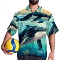 thumbnail image 4 of Whale Men's Hawaiian Print Casual Button Down Short Sleeve Summer Beach Shirt - Unisex, 4 of 6