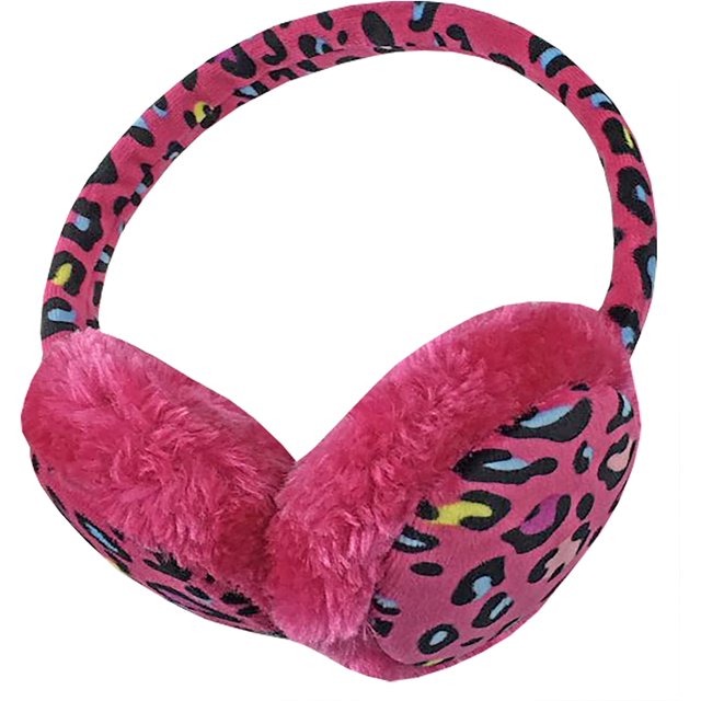 Girls Soft Plush Padded Knitted Design Adjustable Winter Earmuffs, Fuchsia Cheetah Print, One Size
