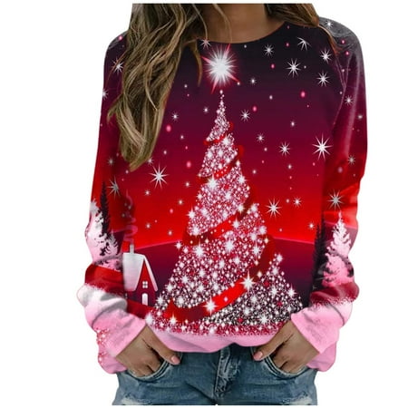 

Christmas T Shirts for Women Shirts for Women Plus Size Shirts Tshirts Long Sleeve Women s Casual Fashion Print Crewneck Pullover Top Shirts Tunic Tops Pajama Tops Tshirt 3X Flannel