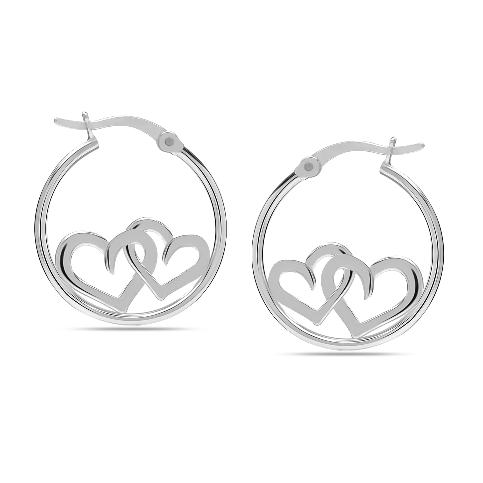 LeCalla 925 Sterling Silver Hypoallergenic Light-Weight Double Heart Twisted Click-Top Hoop Earrings for Women and Teen 20MM