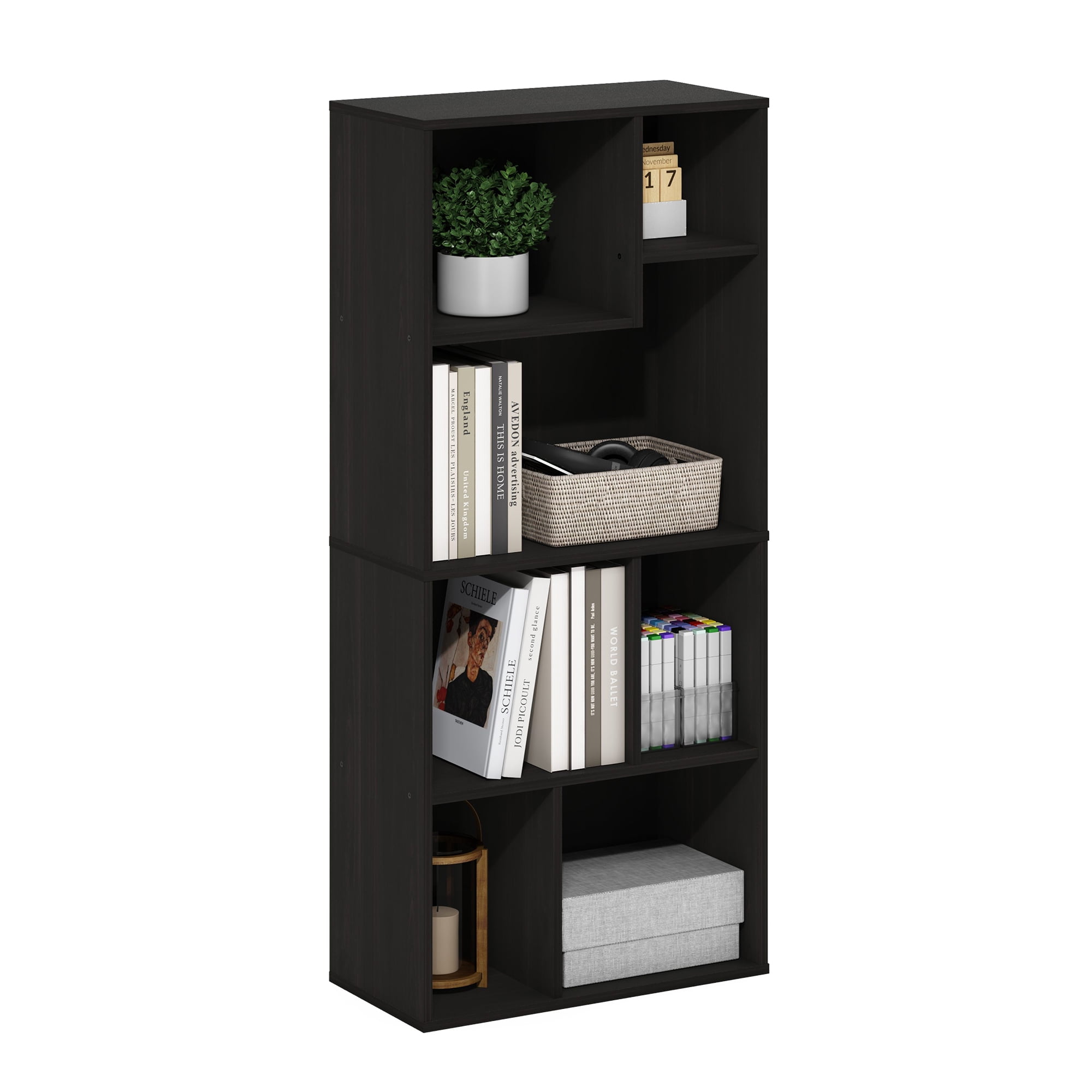Furinno Daly 7-Cube Irregular Cubes Bookcase, Bookshelf, Storage Organizer, Espresso