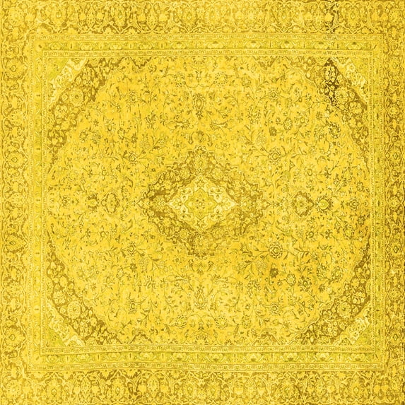 Ahgly Company Machine Washable Indoor Square Abstract Yellow Modern Area Rugs, 5' Square