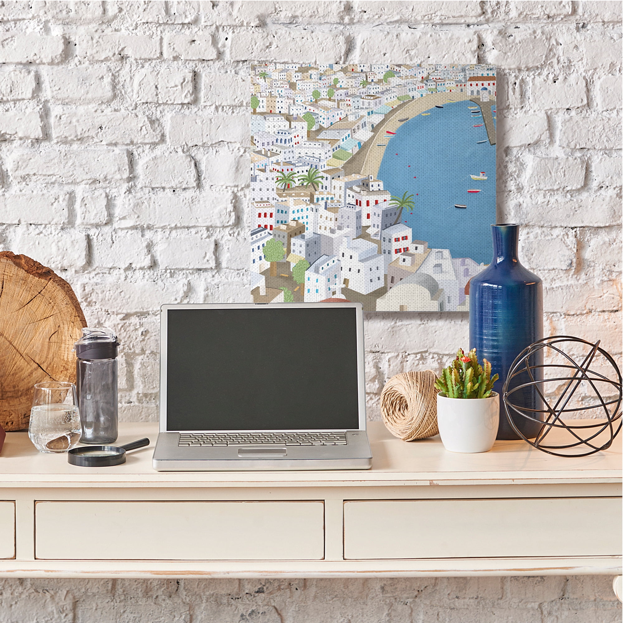 Stupell Industries Coastal Beach Mykonos Cityscape Greek Destination Canvas Wall Art, 36 x 36, Design by Carla Daly