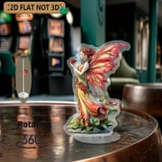 1pc 2d flat Rotating acrylic centerpiece featuring an enchanting fairy spirit with crimson wings gently engaging a ladybug perfect for home display or festive occasions