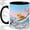 Black, variant on Yellow Warbler Watercolor Coffee Mug, Spring Bird Mug, Daily Coffee Tea Cup for Home Office, Pink Cherry Blossom Branch with Blue Mountains, Minimal Nature Art, Bird Lovers Women Men