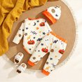 thumbnail image 5 of HCNTES Baby Boy Clothes Newborn Halloween Onesie Baby my first Halloween Letter Print Long Sleeve Romper Pants Hat Baby Boys' Clothing Sets, 5 of 7