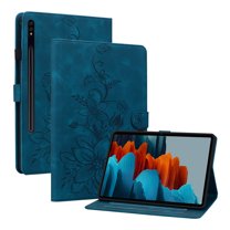 XYX for Samsung Galaxy Tab S7  Plus/S8  Plus/S7 FE/T730/T736/X800/X806 Case, PU Leather Slim Folio with Multi-Angle Stand - Blue Lily Flower