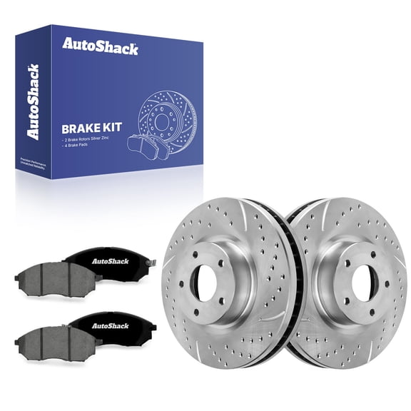 AutoShack Front Brake Rotors & Premium Pads for Nissan, Murano 2011, AWD FWD V6 3.5L - Silver Zinc Coated Drilled & Slotted - SilverShield Pro - 12.59" (319.7 mm), 5-Lug