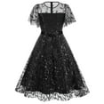 thumbnail image 5 of PuLe 【New】 Summer Short Sleeve Dress Women Mesh Floral Embroidery Vintage Cocktail Swing Dress Ruffle Sleeve Embroidered Floral Dress for Women Tulle Prom Dress, 5 of 6