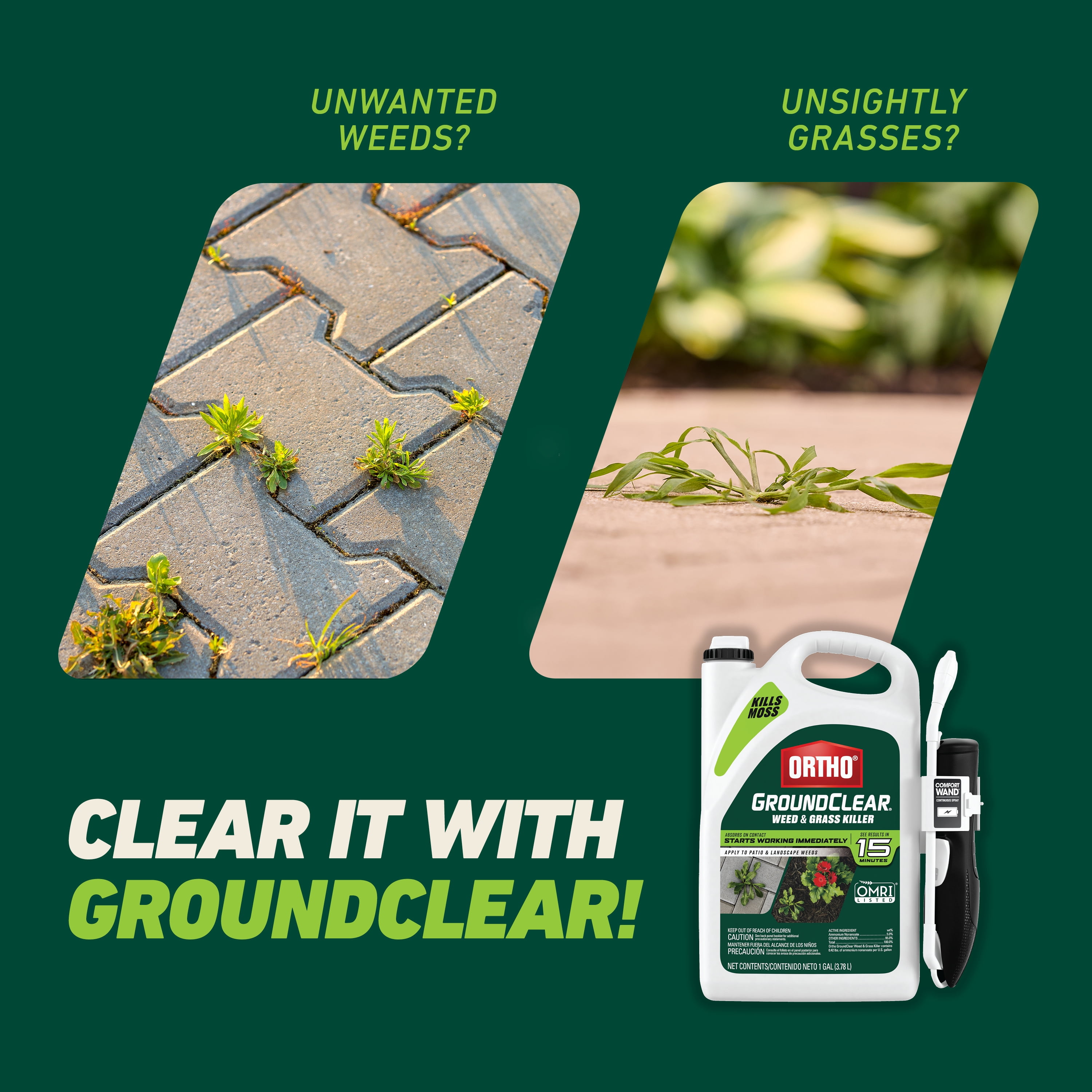 Ortho GroundClear Weed and Grass Killer with Comfort Wand, Kills Moss and More, 1 gal.