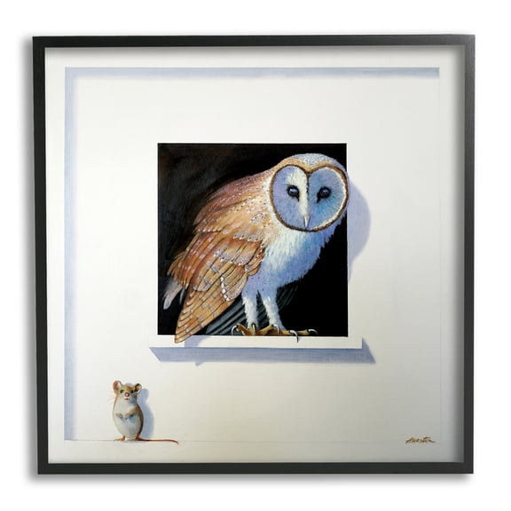 Stupell Industries Barn Owl Peeking Little Hiding Mouse Painting Painting Black Framed Art Print Wall Art, Design by Alan Weston