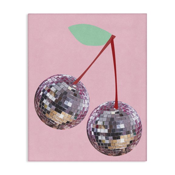 Stupell Industries Disco Cherries on Pink Entertainment Painting Wrapped Canvas Art Print Wall Art, 16 x 20