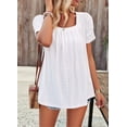 thumbnail image 6 of Women'S Hollow Pleated Short Sleeves Square Neck Casual Loose Solid Color Knit T Shirts Tops Blouses White M, 6 of 9