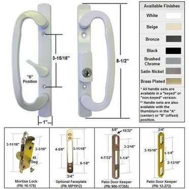 Sliding Glass Patio Door Handle Kit with Mortise Lock and Keepers A Position White Non Keyed