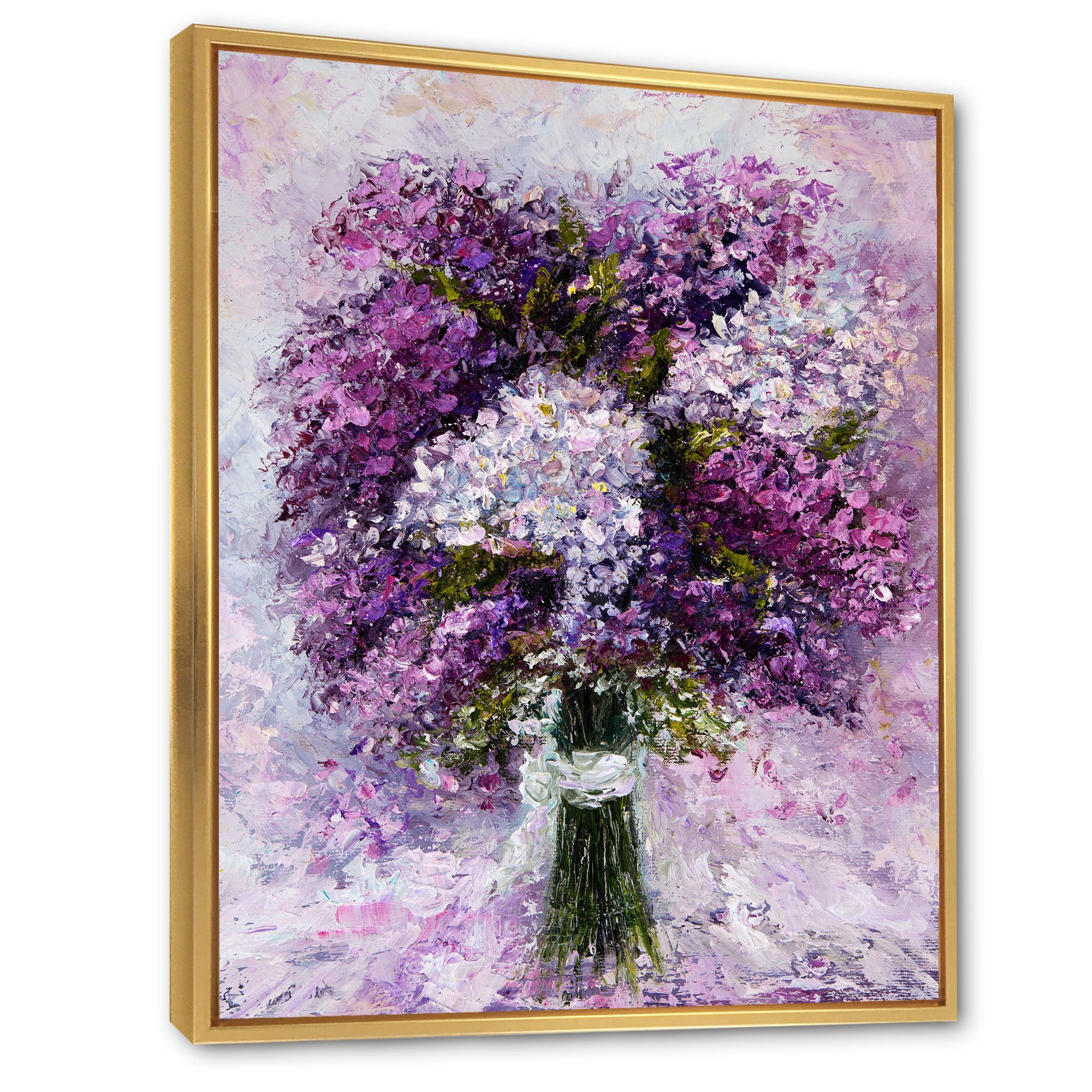 Designart 'Purple Hyacinth Flowers Bouquet' Traditional Framed Canvas Wall Art Print