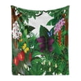 thumbnail image 1 of Nature Soft Flannel Fleece Throw Blanket, Jungle Themed Cartoon Design with Blooming Flowers and Butterflies Tropical Pattern, Cozy Plush for Indoor and Outdoor Use, 50" x 60", , by Ambesonne, 1 of 6