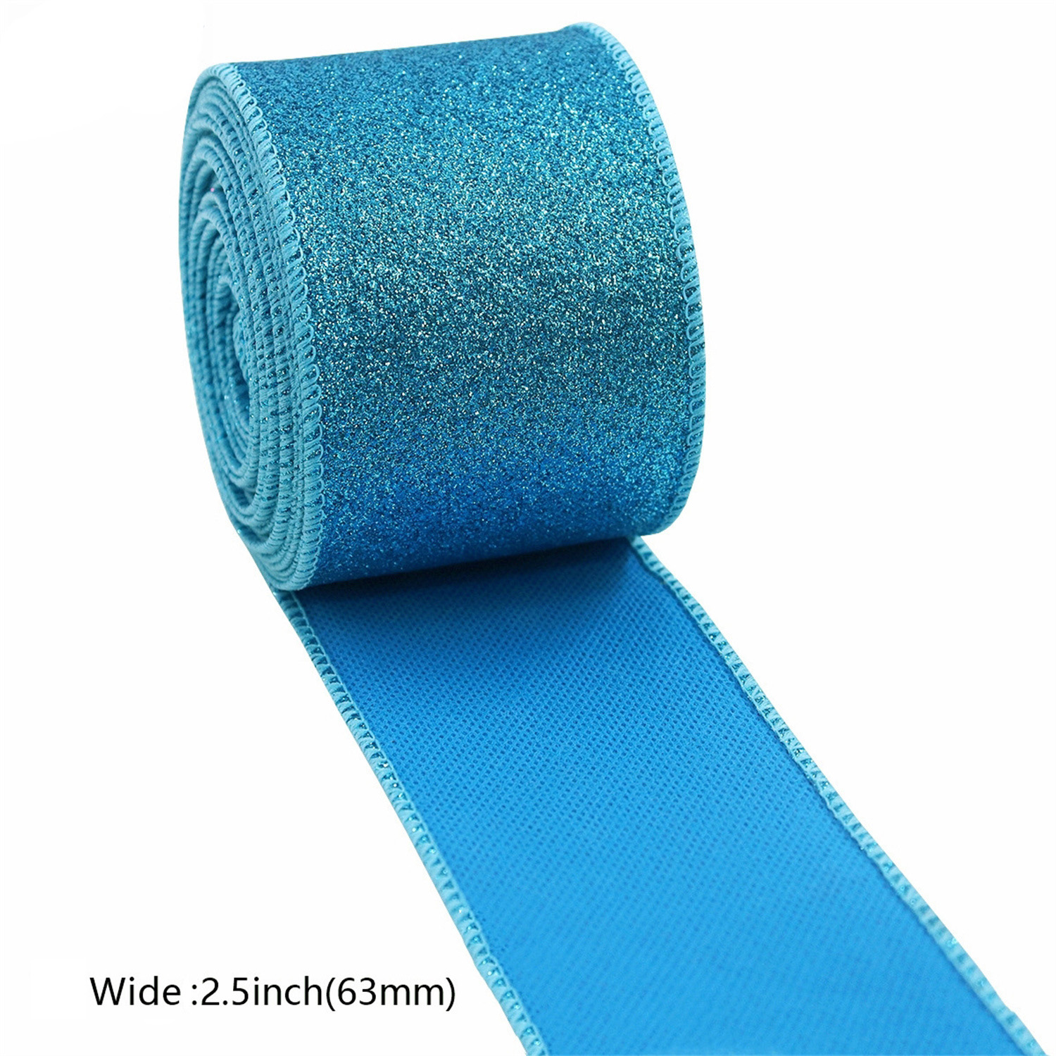 Blue Metallic Glitter Ribbon for Gift Wrapping, Wired Edge Christmas Ribbons for Tree Decoration Wreath DIY Crafts Home Outdoor Party Decor Bows, 2.5" x 20 Yards x 2 Roll