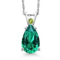 Gem Stone King 14K White Gold Green Nano Emerald and Green Peridot Pendant Necklace for Women | 2.49 Cttw | Gemstone May Birthstone | Pear Shape 12X8MM | With 18 inch Chain