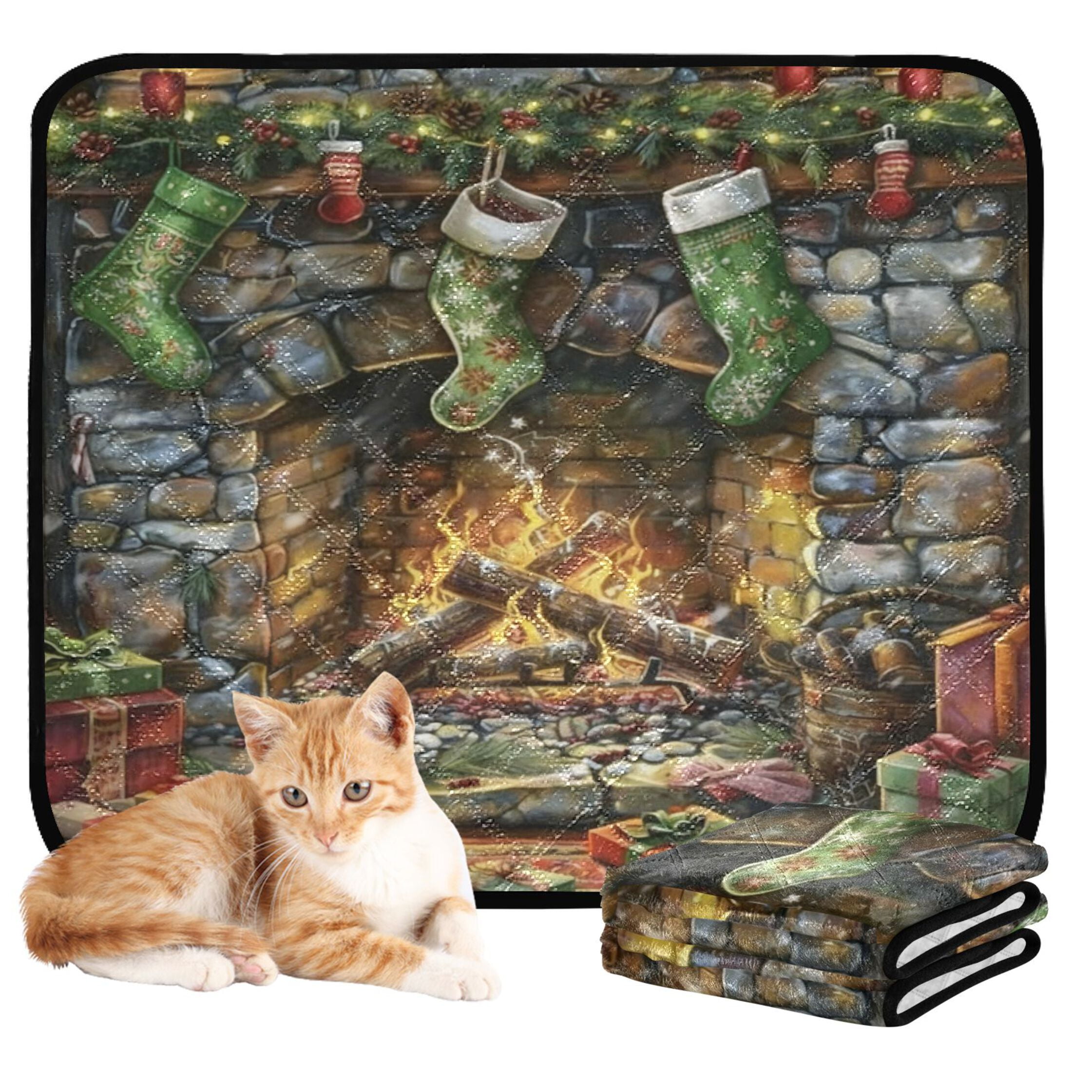 Qxltty Christmas Fireplace Cat litter Pads Pet Set of 2 Diaper Mats Center Anti-leakage Layer Absorbent Soft and Comfortable