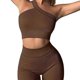 thumbnail image 3 of Traje de yoga de tres piezas para correr, fitness y deportes, con hilo sin costuras, de color sólido, sexy y hermoso, 3 of 4