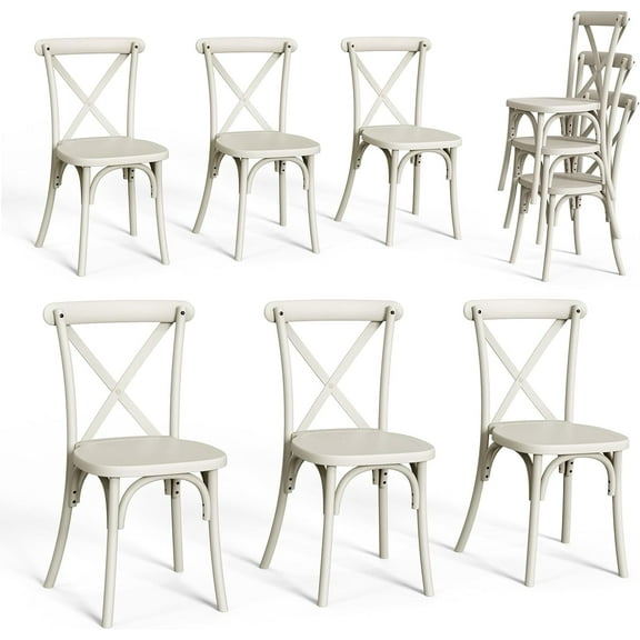 VINGLI Plastic Dining Chairs Set of 6, Stackable Patio Dining Chairs with X Back, Waterproof Kitchen & Dining Room Chairs for Indoor-Outdoor, Capacity 400 lbs, Cream White