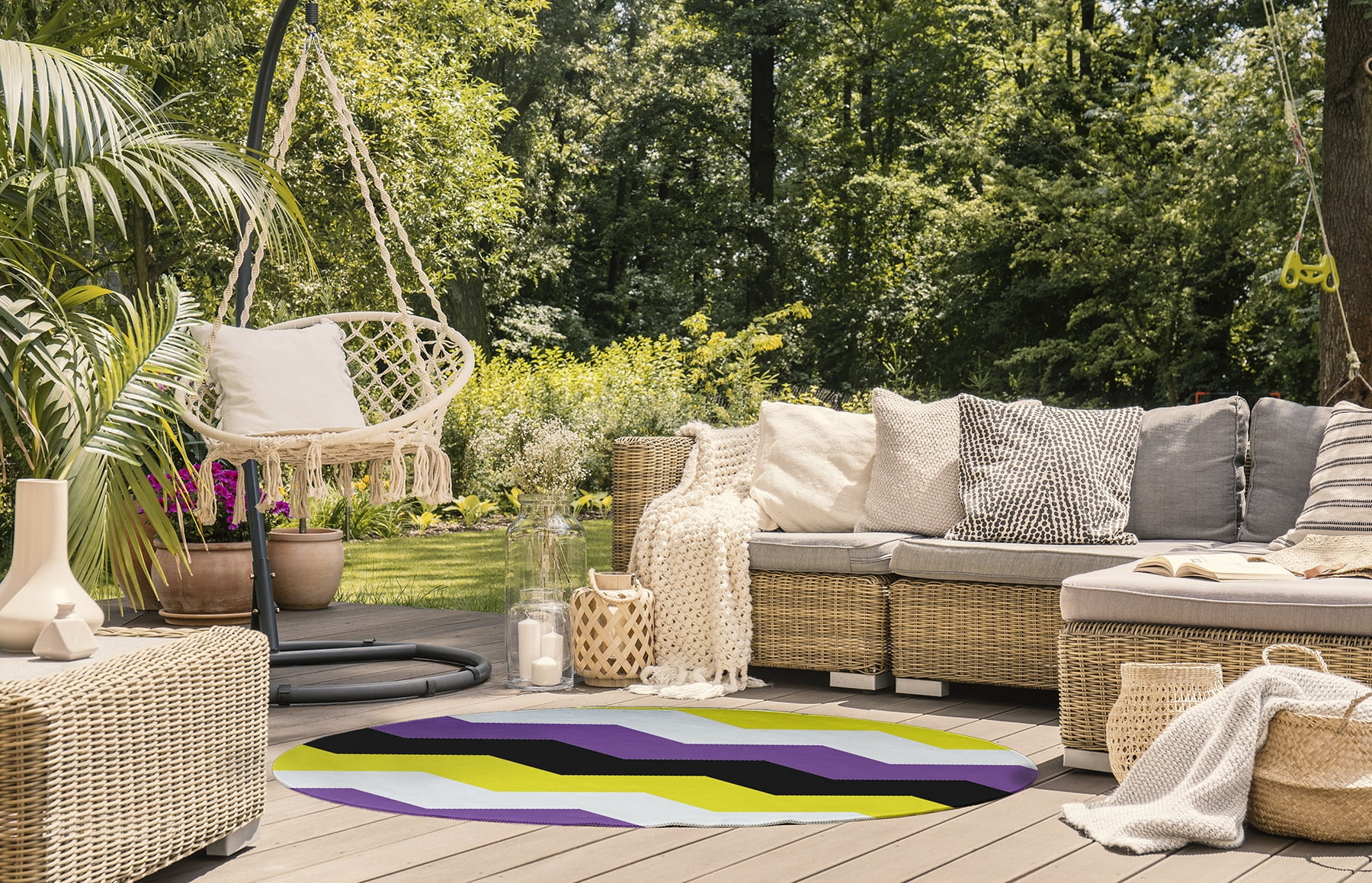 Simply Daisy 5' Round Non-Binary Chevron Non-Binary Chevron Chenille Indoor/Outdoor Rug