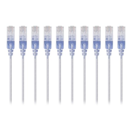 UPC: 0889028032329 | Monoprice SlimRun – Patch cable – RJ-45 (M) to RJ-45 (M) – 1 ft – 0.1 in – UTP – CAT 6a – molded  snagless  stranded – white (pack of 10)