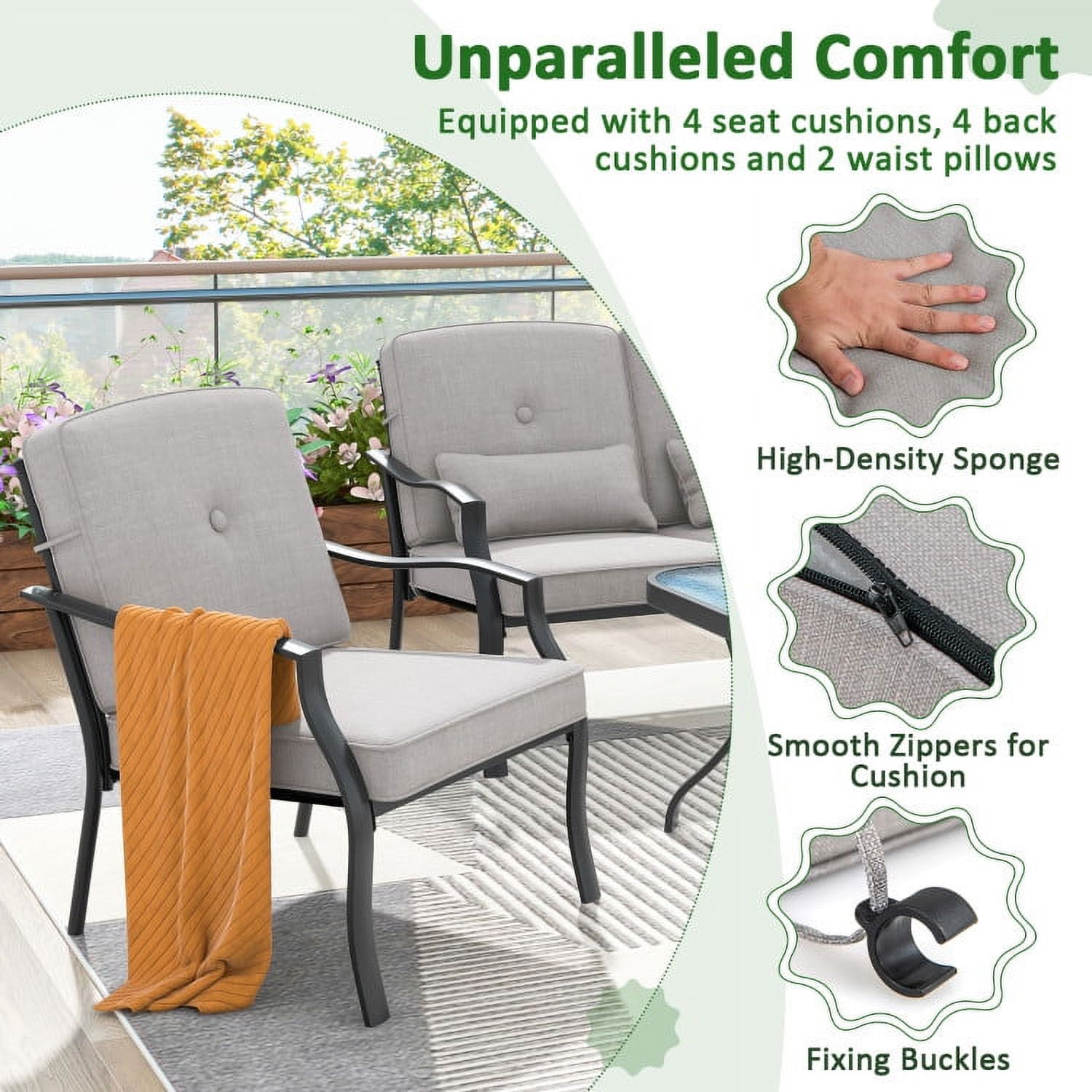 Aimee Lii 4 Pieces Outdoor Conversation Set with Seat Back Cushions and Waist Pillows, Patio Sectional Furniture Set, Gray Aimee Lii 4 Pieces Outdoor Conversation Set with Seat Back Cushions and Waist Pillows, Patio Sectional Furniture Set, Gray