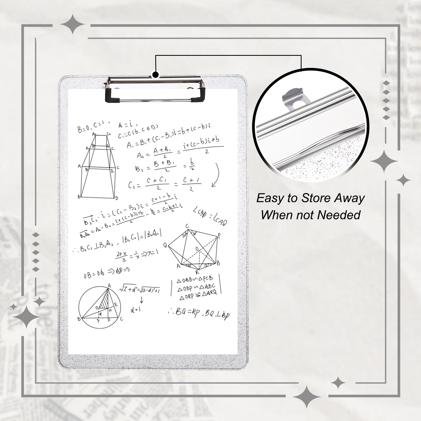 Uxcell Plastic Clip Boards, A4 Size Colorful Stylish Clip Boards Glitter Design Cute Clipboards Office Supplies for Restaurant Shop Store Note Memo Card Sign Holder