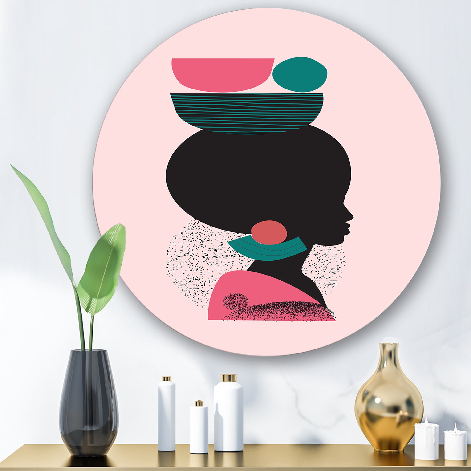 Designart 'Ethnic Geometric Silhouette of African American II' Modern Circle Metal Wall Art 23x23 - Disc of 23
