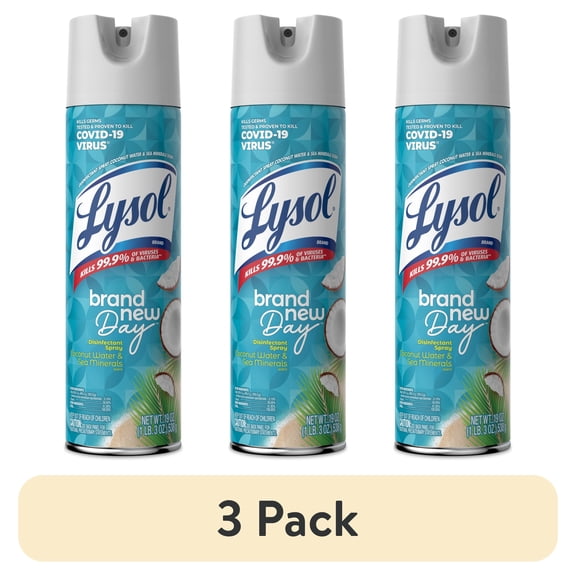 (3 pack) Lysol Brand New Day Disinfectant Spray, Sanitizing and Antibacterial Bathroom Spray, Deodorizer, Coconut Water & Sea Minerals, 19 oz