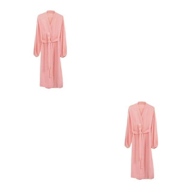 yingyy 1/2/3/5 Femmes Printemps Style Décontracté Ouvert devant Vêtements de Nuit Filles Simple Robe de Nuit à Manches Longues Vêtements de Pyjama Maison Rose G 2 Pcs