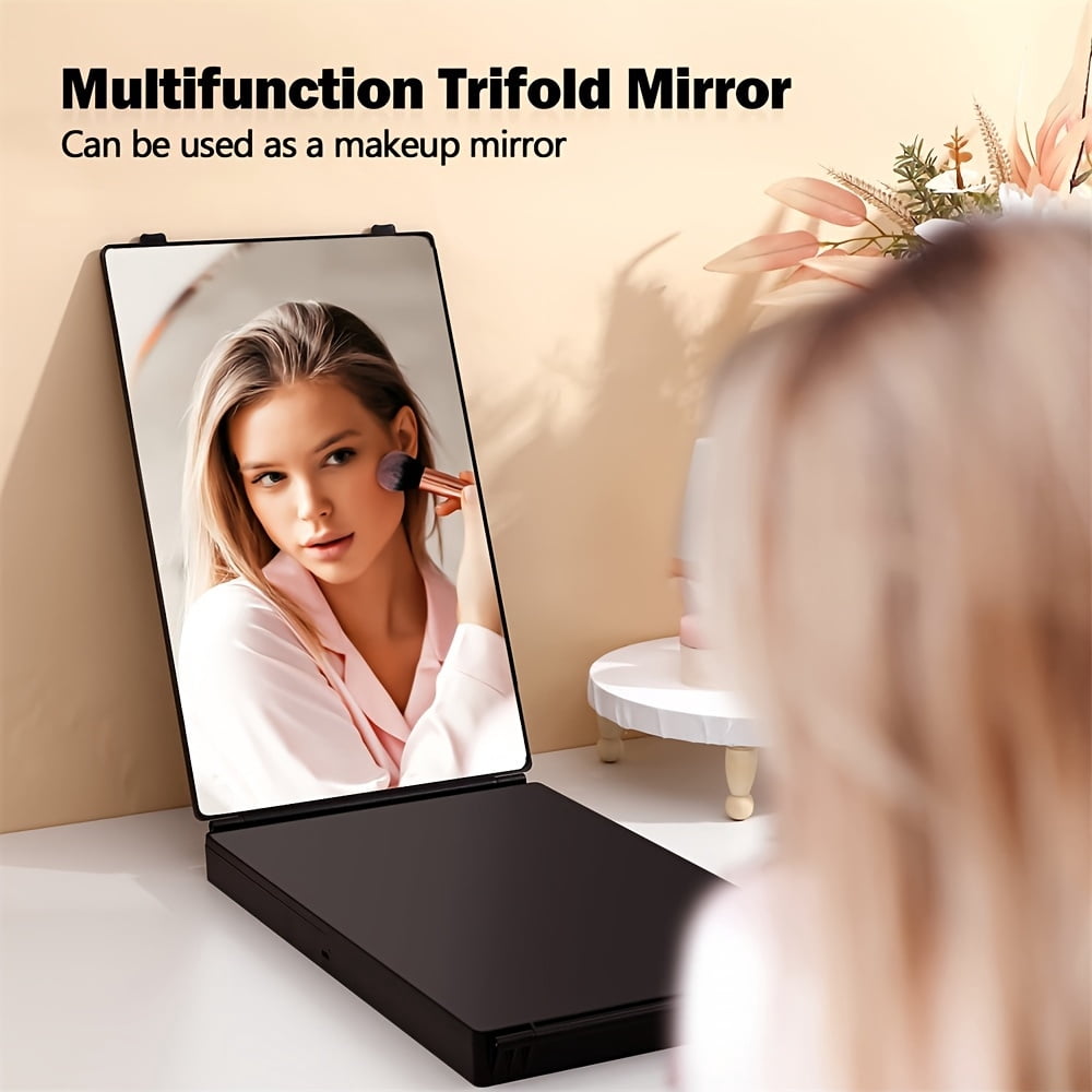 3 Way Mirror For Self Hair Cutting, 360 Haircuts Men For Barber Use Tools, To See Back Of Head, Tri Fold Mirror With Portable Height Adjustable Telescoping Hooks (7.64" X 11.97")