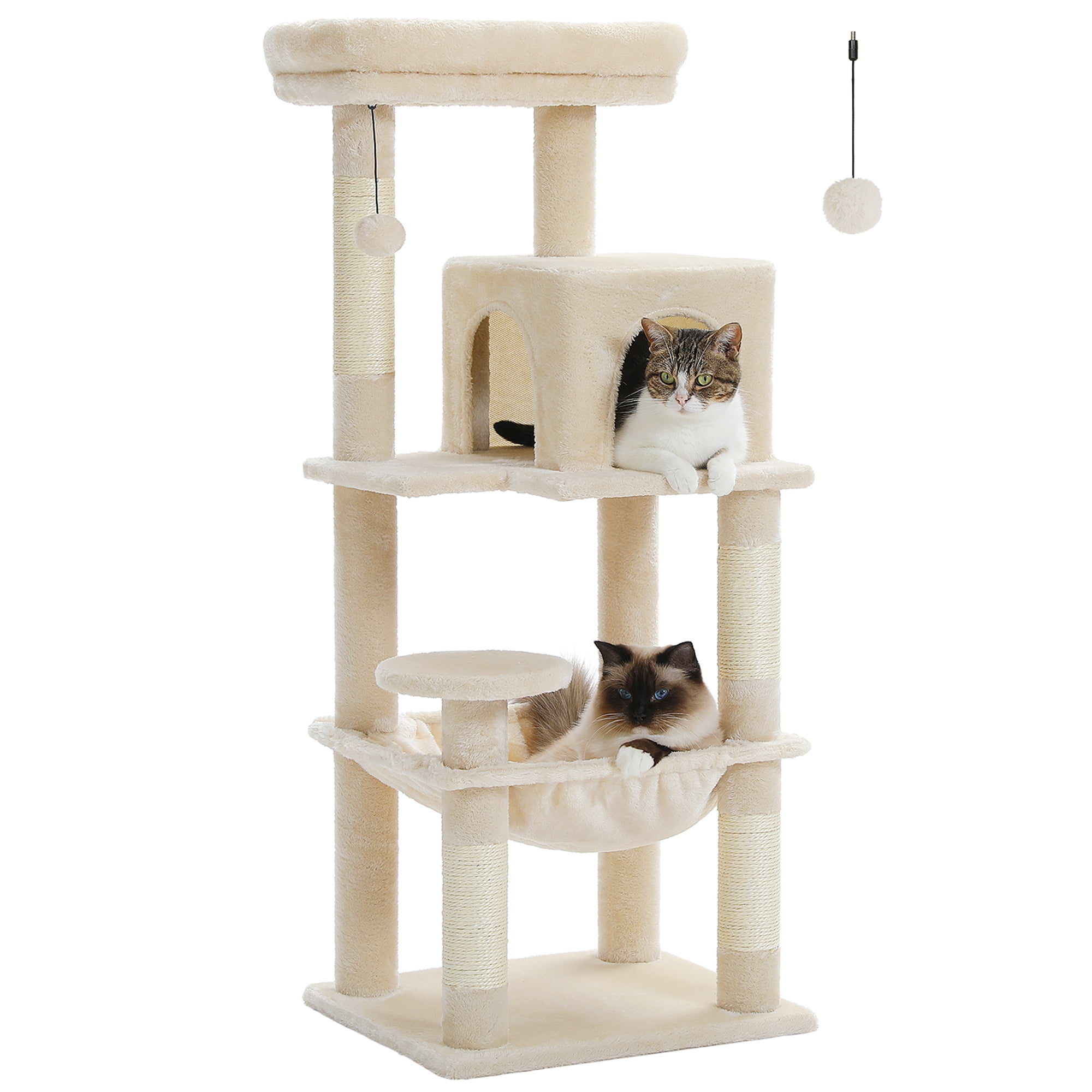 Pefilos 45" Cat Tree Tower for Indoor Cats, 5-Level Cat Condo for Large Cats with Large Hammock, Big Top Perch and 4 Sisal Covered Scratching Pos, Beige Pefilos 45" Cat Tree Tower for Indoor Cats, 5-Level Cat Condo for Large Cats with Large Hammock, Big Top Perch and 4 Sisal Covered Scratching Pos, Beige