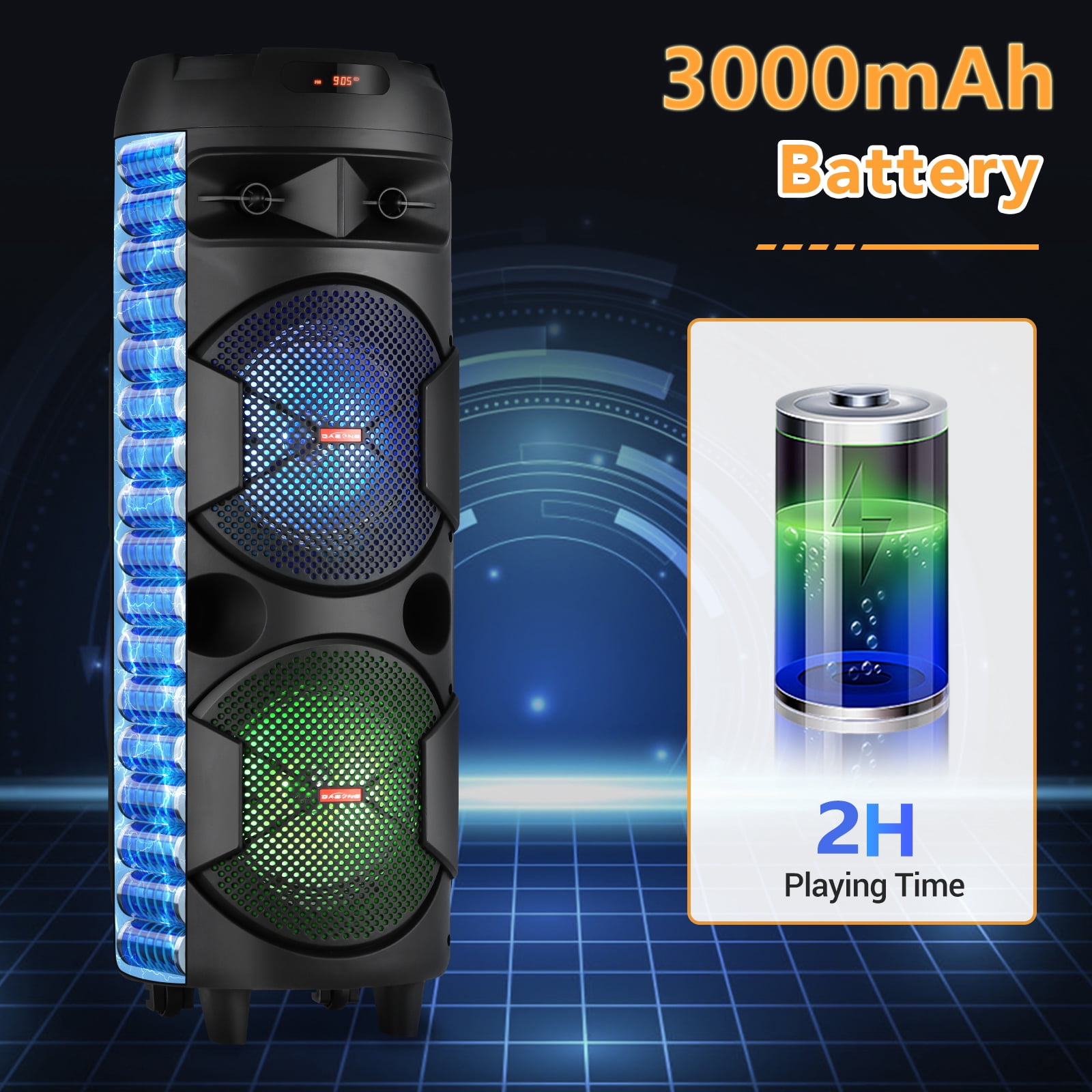 RIDWIND 6000W Peak Power Bluetooth Speakers Portable Wireless Speaker with Double 8 inch Subwoofer Heavy Bass,FM Radio, Microphone, Lights, Remote Control TWS Stereo Sound System Speaker
