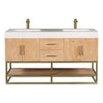 thumbnail image 2 of Bianco 60" Wood Vanity in Light Brown with White Composite Stone Top no Mirror, 2 of 17