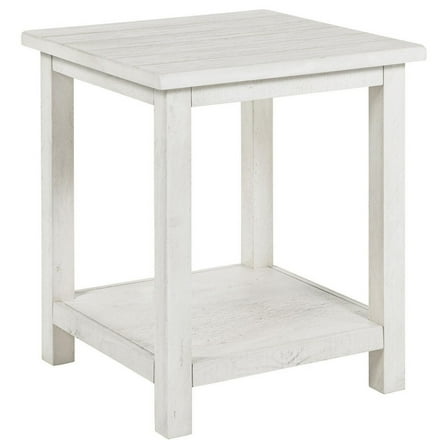 Ayne Side End Table, 1 Bottom Shelf, White Wood Frame, Square 20 Inch
