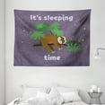 thumbnail image 1 of Sloth Tapestry, Cute Cartoon Character Sleeping on Branch Jungle Animal in Night Sky Kids Theme, Wall Hanging for Bedroom Living Room Dorm Decor, 80W X 60L Inches, Plum Brown Green, by Ambesonne, 1 of 2