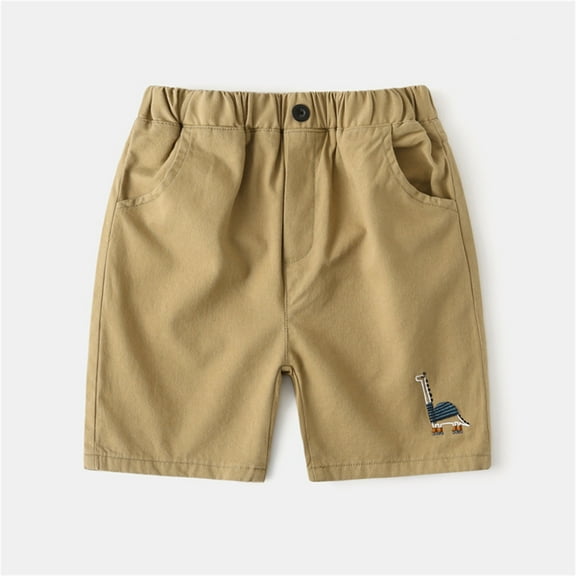 Cethrio Kids Boys Cargo Shorts, Cotton School Uniform Elastic Waist Athletic Summer Shorts Khaki Size 7-8 T