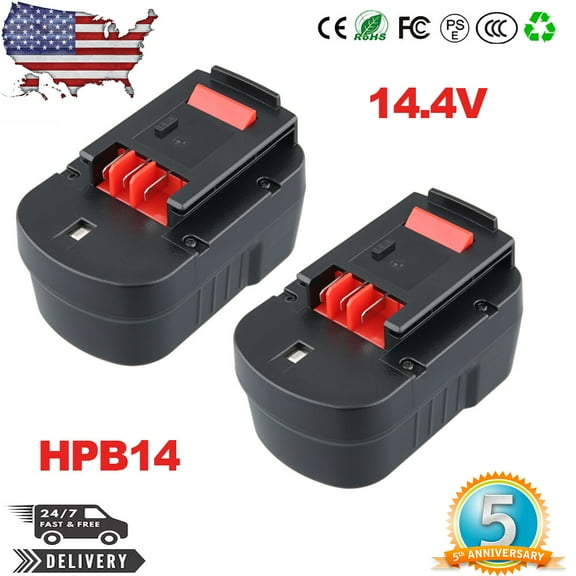 2Pcs 4800mAh HPB14 Batery NI-MH Replacement for Black with Decker 14.4v battery FSB14 FS140BX A1714 499936-34 499936-35 BD1444L Compatible with Original 14.4V Cordless Power Tools and Charger