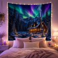 thumbnail image 2 of Aurora Borealis Over a Log Cabin in a Snowy Forest Peaceful Fantasy for Home Decor Enthusiasts Aurora Borealis Art Holiday Gift Tapestry Wall Hanging for Bedroom and Living Room, 2 of 7